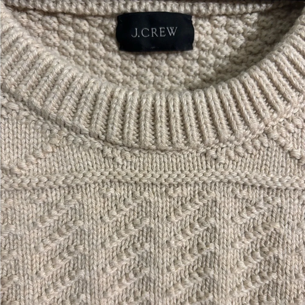 J. Crew Men's Cream Cable & Textured Crewneck Fisherman Guernsey Stitch Sweater